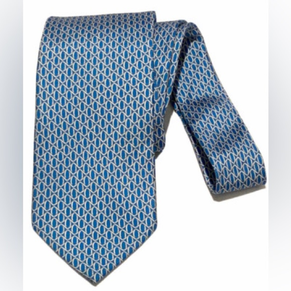 J. MCLAUGHLIN Blue geometric Silk Tie ITALY 58”/ 3” GC